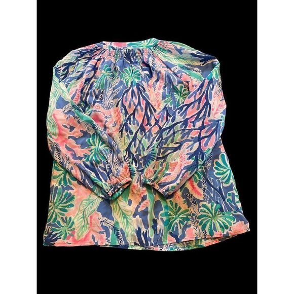 Lilly Pulitzer Blouse Womens XS Elsa Top Silk Multi Jet Stream Print - Picture 2 of 6